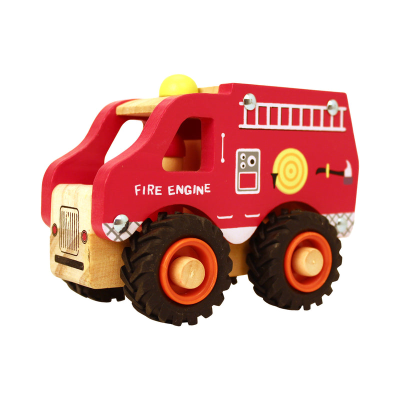 Wooden fire truck with rubber wheels style no: 2632