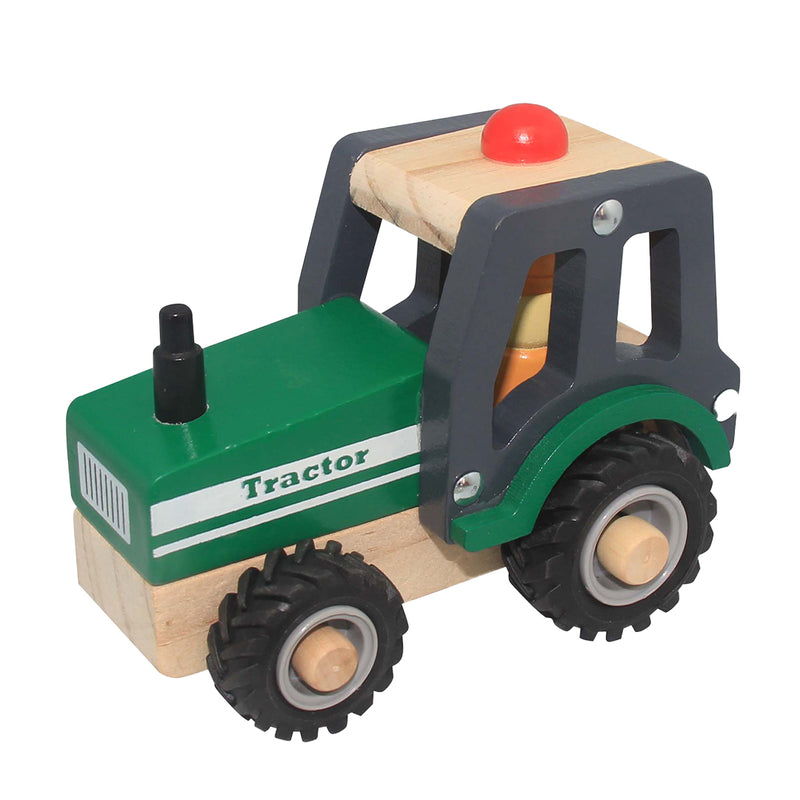 Traktor i træ m. gummihjul style nr: 3895