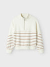 NLFKACY LS HALF ZIP KNIT - White Alyssum Stripes:Mocha Meringue