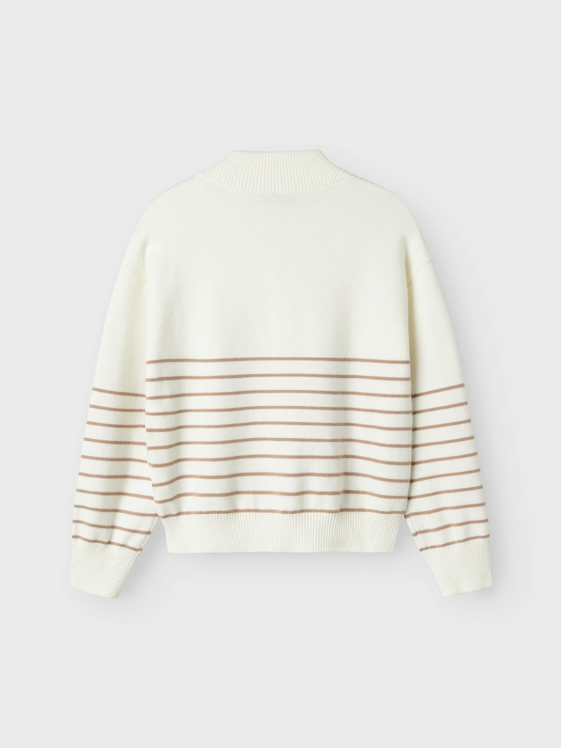 NLFKACY LS HALF ZIP KNIT - White Alyssum Stripes:Mocha Meringue