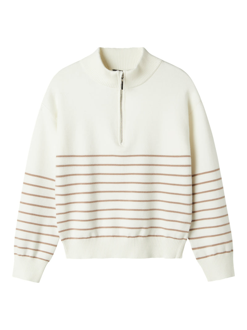 NLFKACY LS HALF ZIP KNIT - White Alyssum Stripes:Mocha Meringue