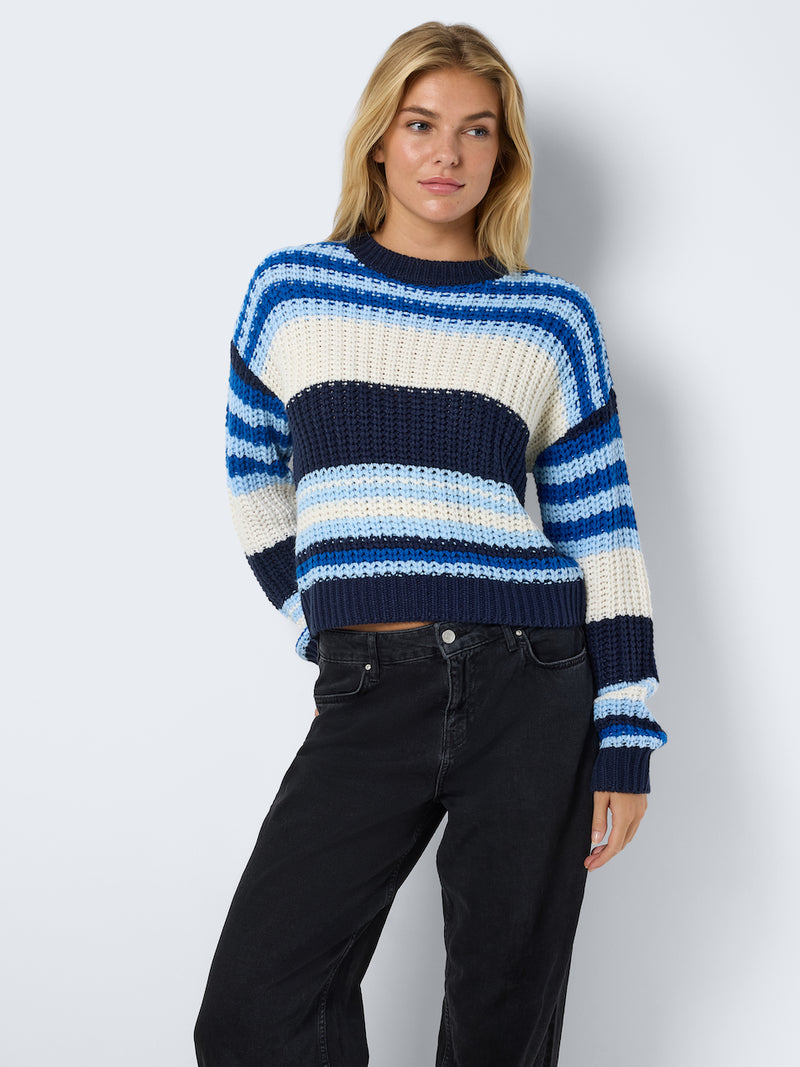 NMCHARLIE L/S O-NECK STRIPE KNIT NOOS - navy blazer