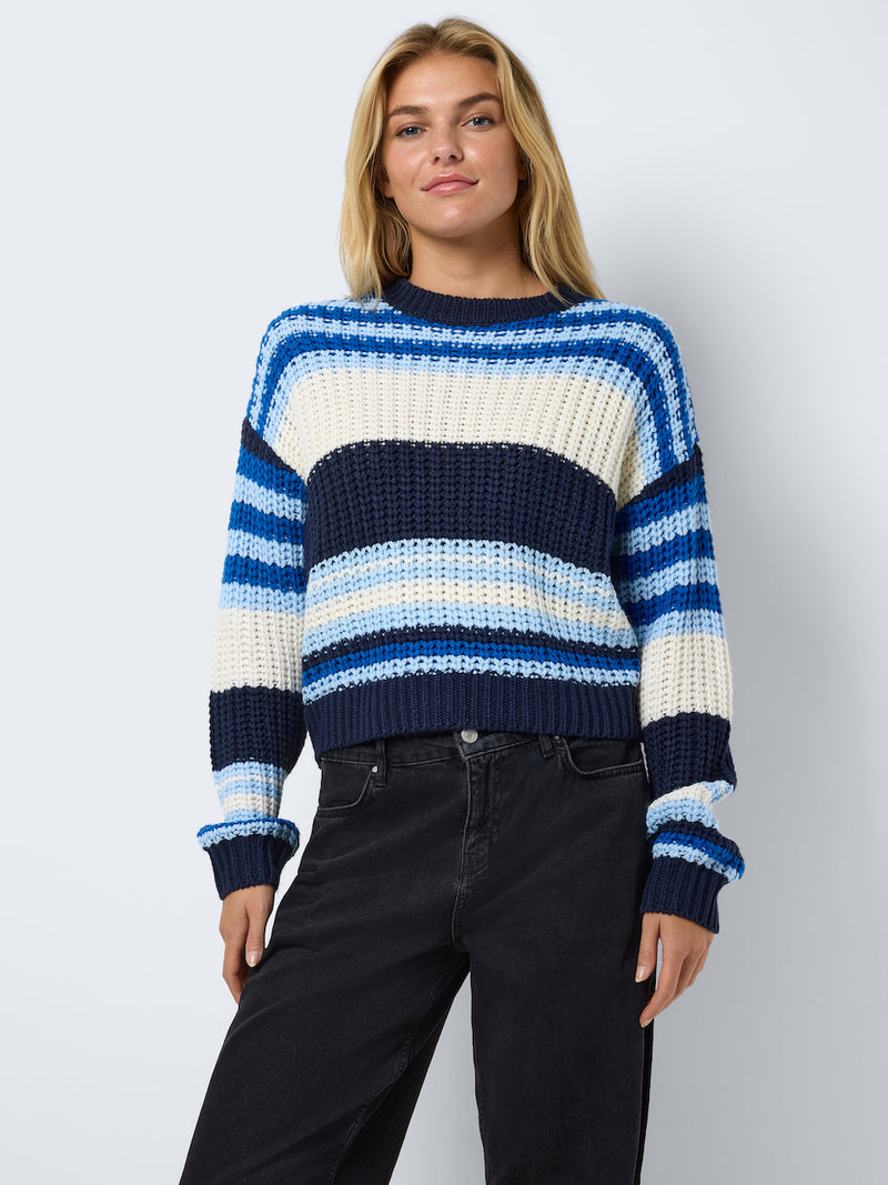 NMCHARLIE L/S O-NECK STRIPE KNIT NOOS - navy blazer