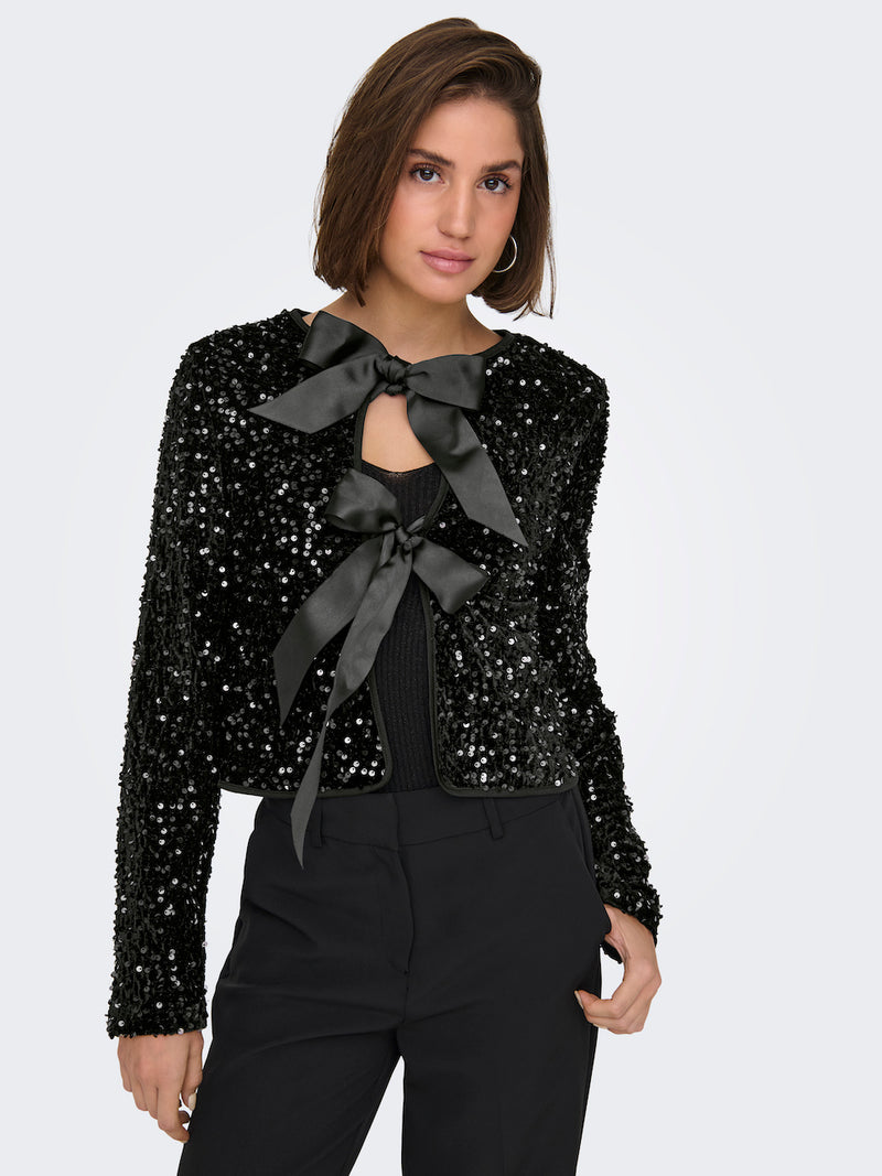 ONLANIKA SEQUINS LS BOW TOP WVN - Black