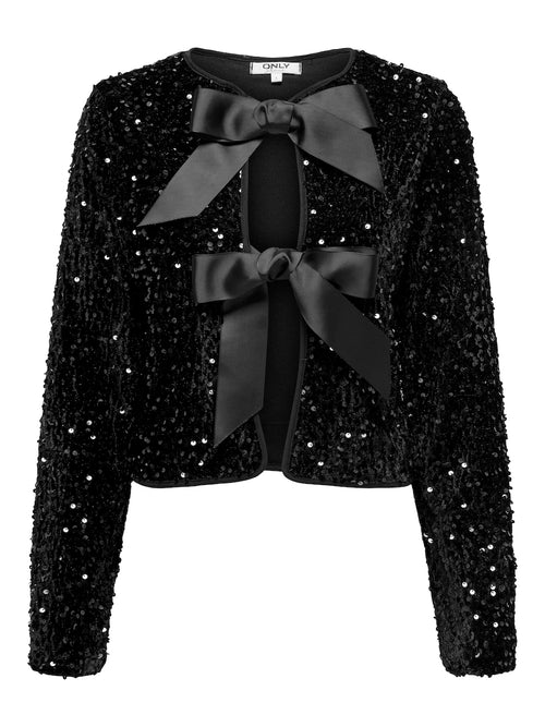 ONLANIKA SEQUINS LS BOW TOP WVN - Black