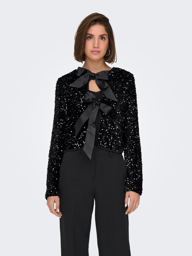 ONLANIKA SEQUINS LS BOW TOP WVN - Black