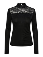 PCMOLLY LS HIGH NECK LACE TOP BC