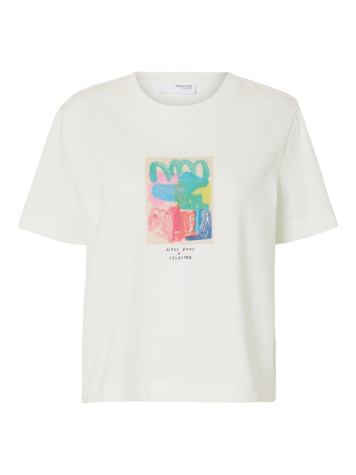 SLFESSENTIAL SS BOXY PRINTED TEE - Snow White