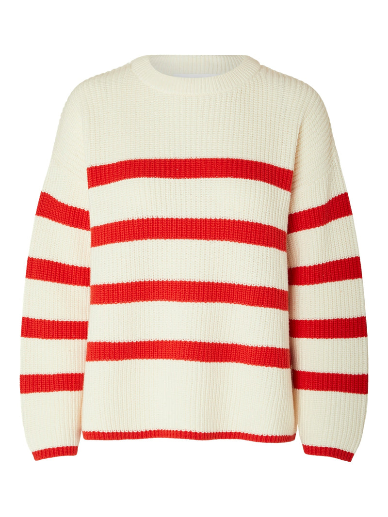 SLFBLOOMIE LS KNIT O-NECK NOOS - Snow White/Red