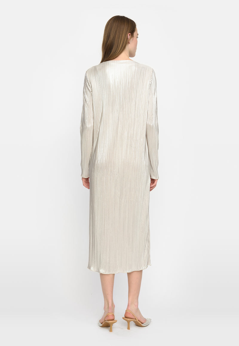 SRNevaeh Boat-neck Midi Dress - 295 Silver Plissé